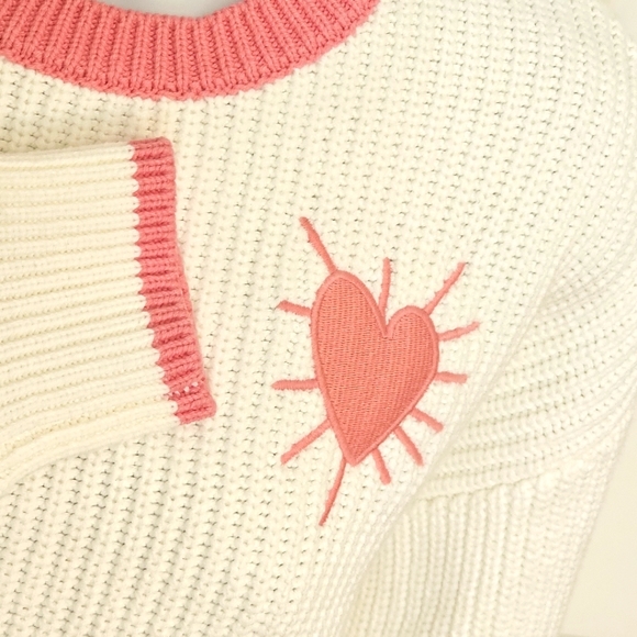 Kerri Rosenthal White & Pink Trim Heart Crew Neck Sweater - Picture 3 of 7